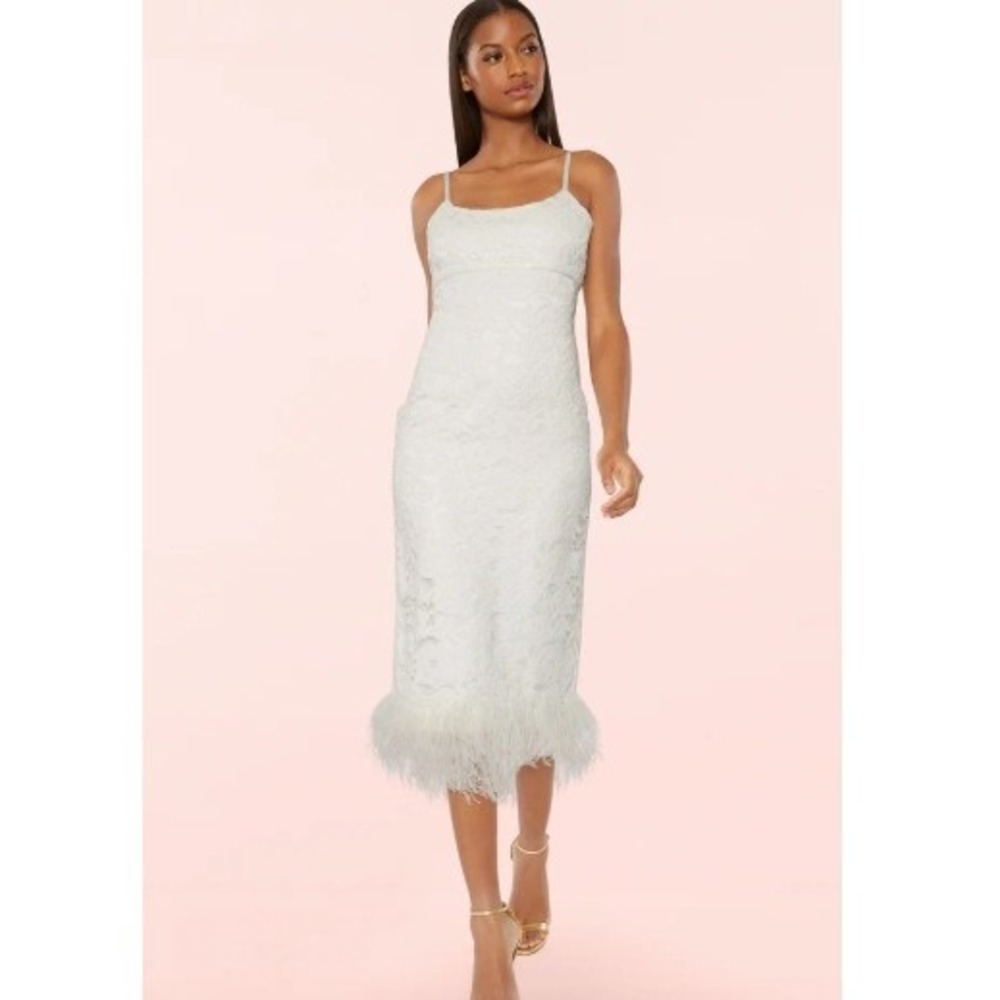 LIKELY Mari Lace Feather-Hem Midi Dress Size 10
